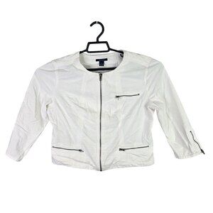 Womens Westbound White Jacket Full Zip Front & Pockets 3/4 Sleeve Cotton Size S